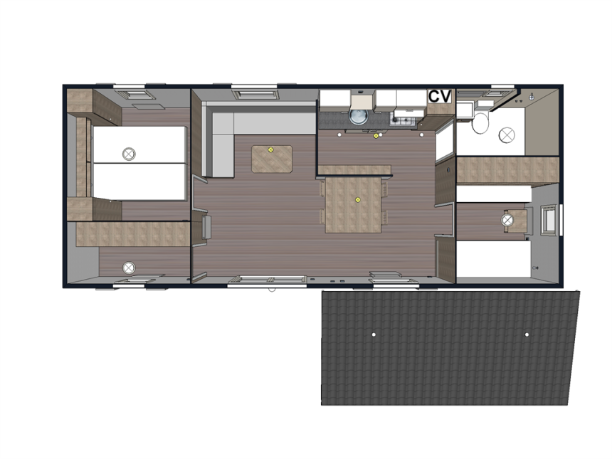 Luxe chalet 4 persoons indeling Camping Ginsterveld