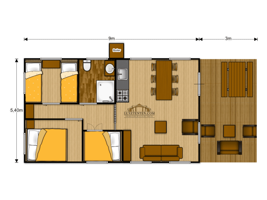 Glampinglodge 7 persoons indeling Camping Ginsterveld